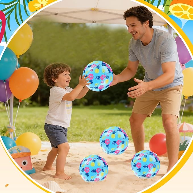 12 Pack Hawaii Cartoon Themed Beach Ball Blue 7.87" Bulk for Summer Pool and Beach Game Gifts Birthday Party Supplies Decorations Favor