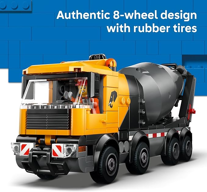 LEGO City Cement Mixer Truck Building Toy for Boys & Girls, Ages 7+ - Pretend Play Construction Toy W/Rotating Drum & 3 Worker Minifigures - Gift Idea for Birthdays - 60478