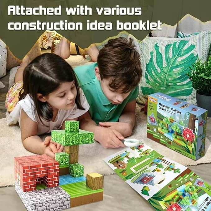 Large Magnetic Blocks 1 inch Magnetic Building Blocks for Kids Age 3-5 5-7 6-8, Magnet Learning Sensory Toys, Game Inspired Building Craft, Holiday Toys Gifts, Mine Magnet World Stacking Cubes