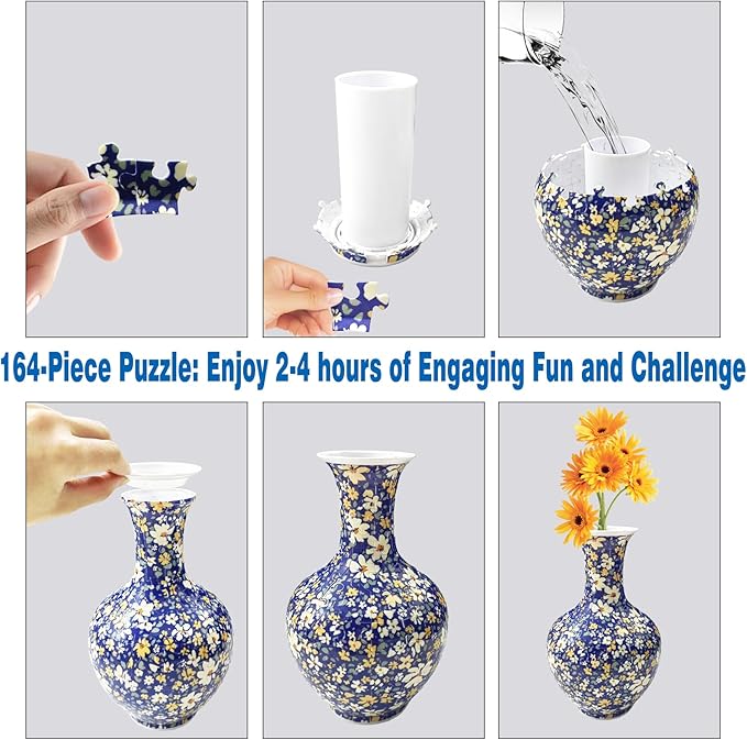 3D Puzzle Vase for Adults, 164 Piece Unique Flower Vase, Crafts for Adults, Home Decor Gift for Flower Arrangements