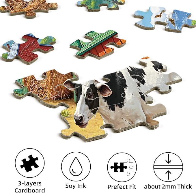 Sutinban Spring Farm Animal Jigsaw Puzzles for Adults 500 Pieces, Challenging Country Life Cows, Dogs, Chickens Puzzles for Adults Seniors, Family Game Decor Birthday Gift