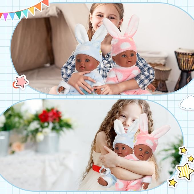Jerify 10 Pcs Realistic Twin Baby Dolls Toy Set Include 2 Pcs 12 Inch Baby Dolls, Feeding Set, Pacifiers, Doll Diapers, Bags, Milk Bottles Removable Outfit for Toddler Kids 6+ Gift(Black)