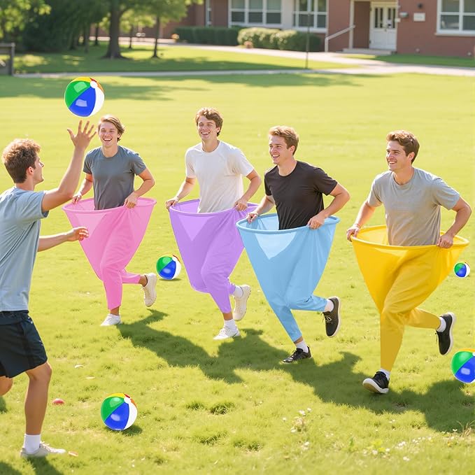Adult Granny Pants Outdoor Game 4 Pack of Mixed Color Granny Pants Yard Game with 16 Bouncy Balls and 1 Air Pump (Random Colors) Granny Pants Game Large for Family Reunions Field Day