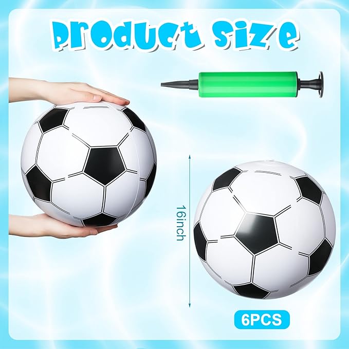 Zhanmai 6 Pack Inflatable Soccer 16 Inch Blow up Beach Ball Large Sport Pool Ball with Pump for Adults Teens Gift Summer Outdoor Party Decorations
