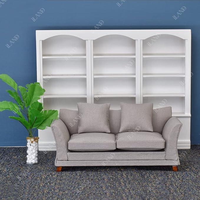 iLAND Modern Dollhouse Furniture on 1/12 Scale, Miniature Couch for Dollhouse Living Room (Khaki Drills)