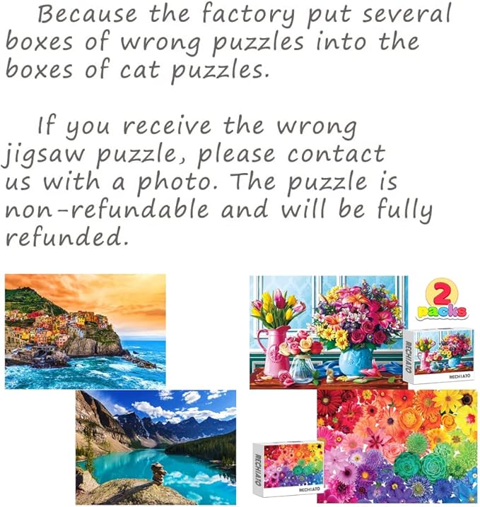 1000 Pieces Flower Puzzles for Adults, 2 Pack Colorful Flowers Jigsaw Puzzles, Spring Plants Rose Daisy Blooms Challenging Funny Puzzles for Friends Family Activity Game Nights Gifts