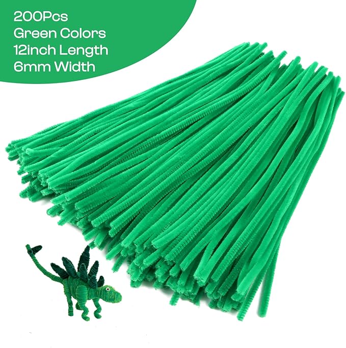 Caydo 200 Pieces Green Pipe Cleaners for St. Patrick's Day Decorations, Craft Chenille Stems for Kids DIY Art Craft Projects (6 mm x 12 inch)