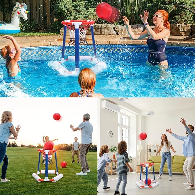 EagleStone Pool Basketball Hoop, Floating Inflatbale Pool Basketball Games Toys with 2 Pool Balls and Pump,Swimming Pool Outdoor Play Toddler Basketball Hoop Indoor for Kids Adults Age 8-12,