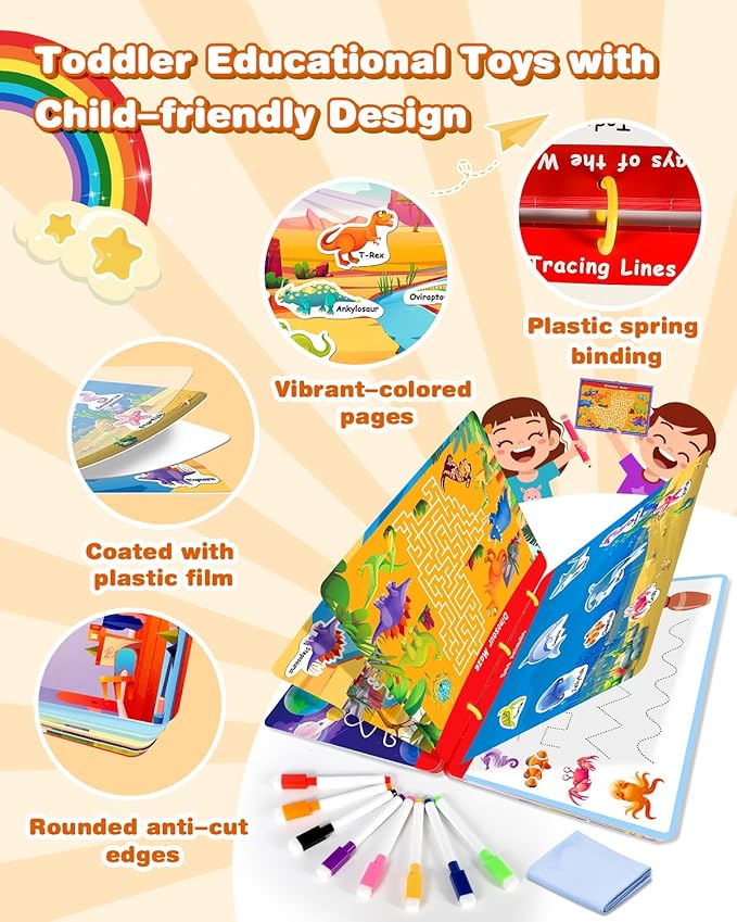 Montessori Preschool Busy Book for Toddlers - Activity Books for Kids Ages 3-5 - Preschool Learning Activities - Workbook Activity Binder - Autism Sensory Toys - Gifts for 3 4 5 6 Year Old Boys Girls