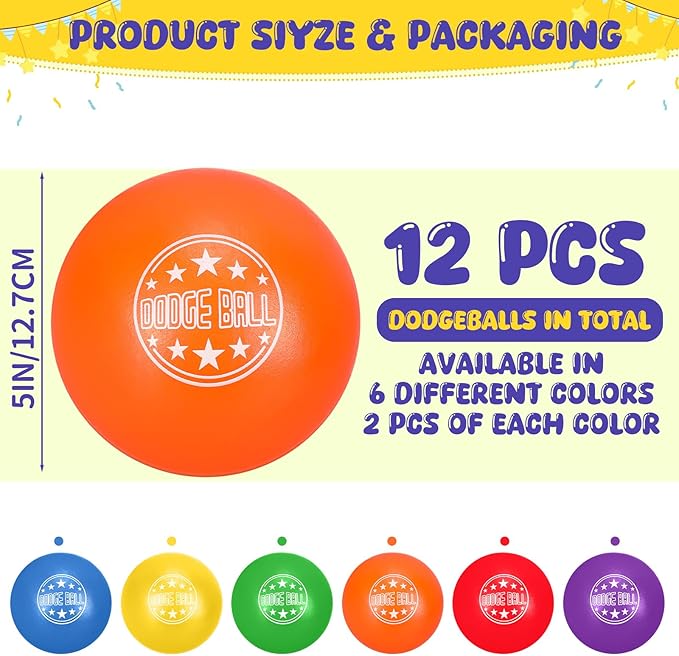 Jerify Foam Dodgeball Set 5 Inch Soft Skin Playground Dodgeballs Bulk, Low Density Foam for Non Sting Dodgeball Sports Equipment for Kids and Adults