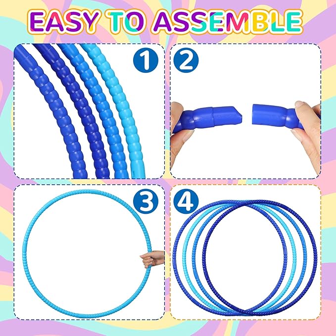 Libima 16 Pcs Toy Color Hoop for Kids, Detachable Adjustable Light Weight Plastic Colored Hoops Toy Circles for Party Games, Dance, Dog Agility