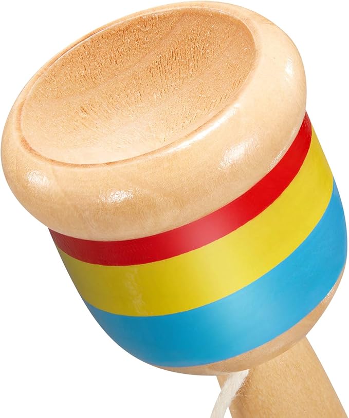 TOODOO 2-Piece Jacks Game with Paddle, String, Cup and Ball - Mini Wood Catch Ball for Hand-Eye Coordination