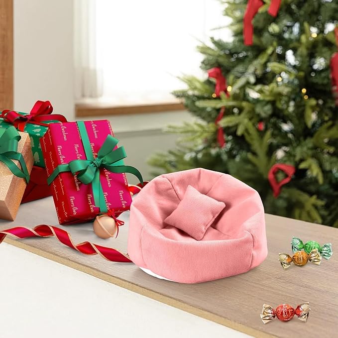 Doll Car Seat Compatible with Labubu, Handmade Bean Bag Chair for 5.9-6.7 inch Doll, Anti-Slip Bottom, Cute Doll Accessories for Display, Fans&Collectors Gifts, Durable Corduroy Fabric (Pink)