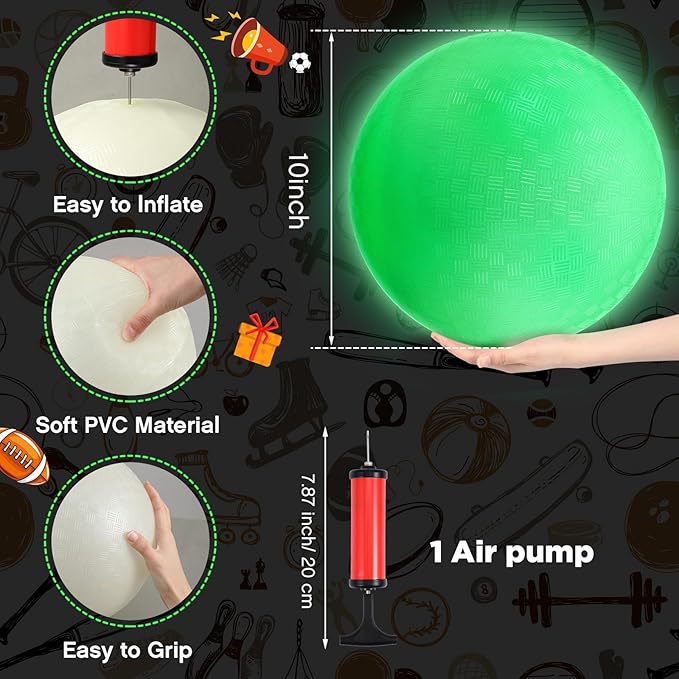 Hiboom Glow in The Dark Kickballs Dodgeballs Light up Playground Bouncy Balls with Pump for Adults Playground Backyard Outdoor Glow in The Dark Activities