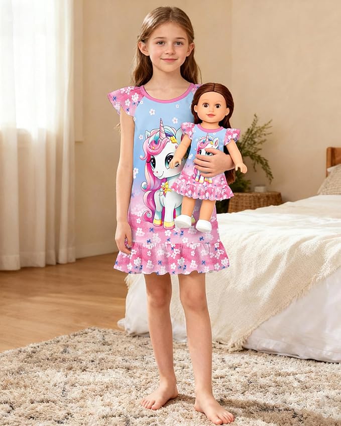 LQSZ Doll and Girl Matching Nightgown Outfit Pajamas Nightie Nightgown for Girls and Dolls Clothes