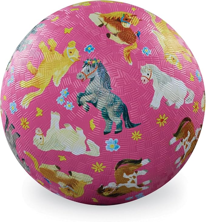 Crocodile Creek Playground Ball - Durable Rubber Ball for Kids Ages 3 and Up - Bouncy Inflatable Ball for Kickball, Indoor Games, and Outdoor Sports - PVC-Free - Pretty Ponies - 5-inch Diameter