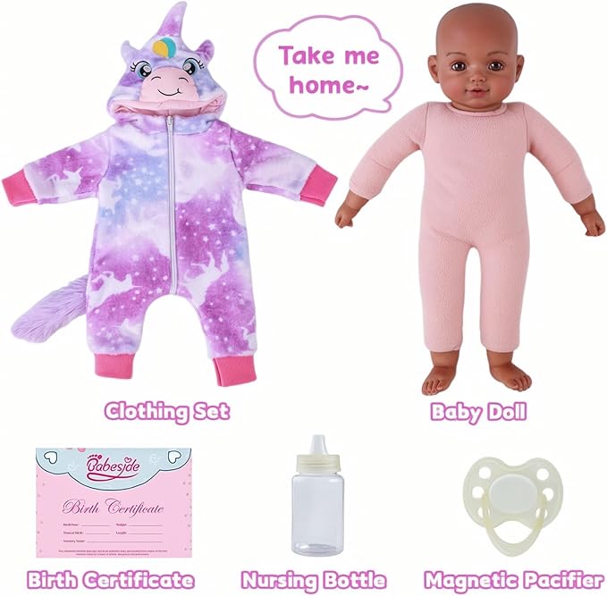BABESIDE Black Baby Dolls, 15 Inch Realistic Cute Soft Body Baby Doll Real Life Baby Dolls with Accessories for 3+ Year Old Girls Gifts, Pretend Play, Collection