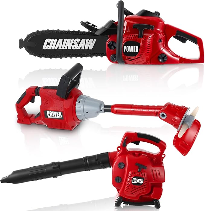 3 Pcs Toy Gardening Tool Set for Kids Toy Leaf Blower Weed Trimmer Chainsaw Pretend Set with Lights and Sounds Christmas Birthday Gift for Boys Girls