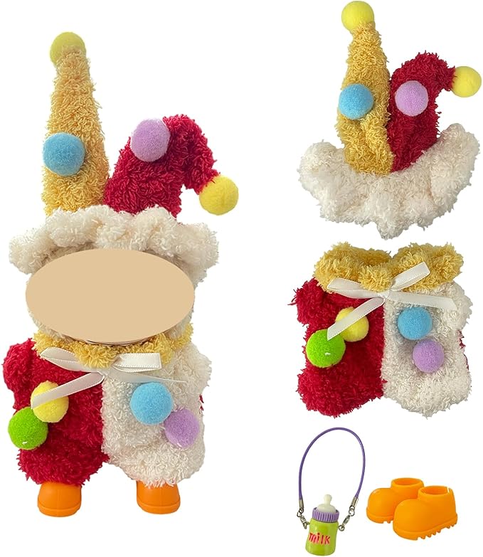 Ezcora 3PCS Animal Costume Outfits for 17cm Dolls, Include Blue Penguin, Brown Rabbit, and Festive Clown Clothes with Shoes and Mini Bottle, Cute Dress Up Accessories, (No Dolls)