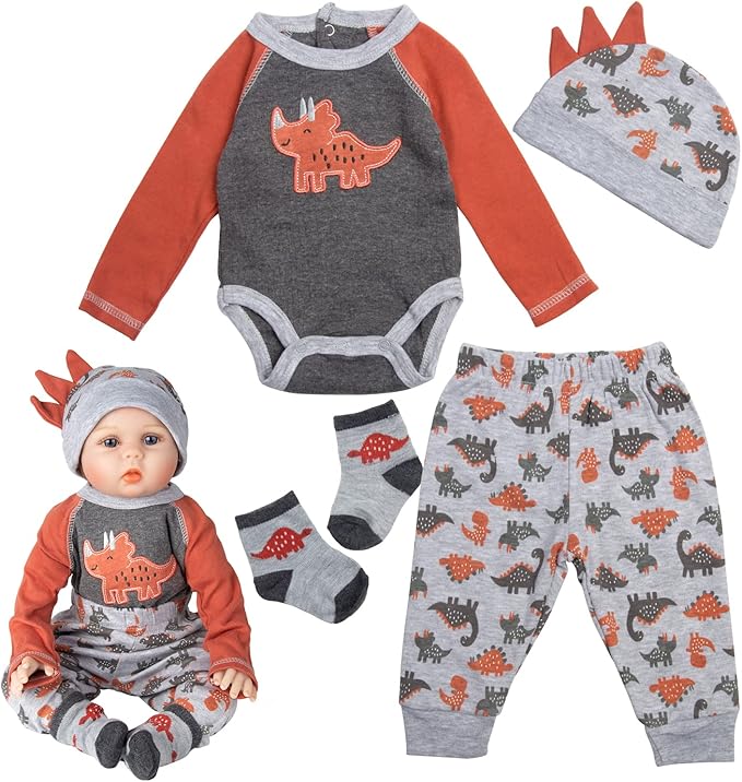 Reborn Baby Doll Clothes 20-22 Inch Girl&Boy Newborn Doll Outfits Romper Trousers Hat 4 Pieces Set Baby Dolls Accessories