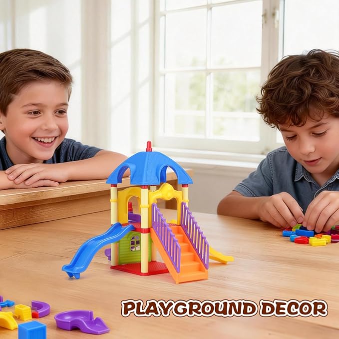 Garneck Miniature Playground Set Dollhouse Decor: Mini Playground Model with Slide and Stairs Plastic Furniture Accessory for Dollhouse Sand Table Diorama Small Playset Home Decoration