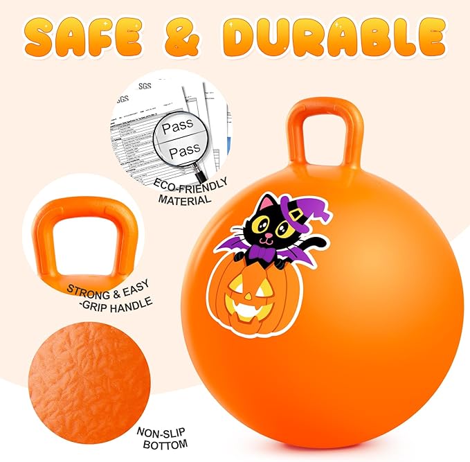 PlayZap Hopper Balls for Kids 3-8, Orange 18 Inches Bouncy Ball with Handle, Inflatable Bouncing Jumping, Hippity Hop Toys Girls Boys Gifts