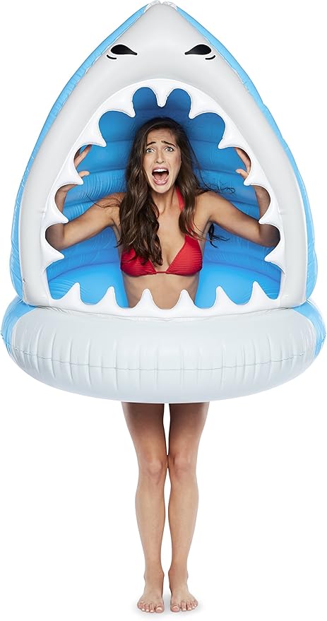 Giant Shark Inflatable Pool Float, Large Novelty Lounge Raft, Blow Up Float for Pool Parties, Outdoor Summer Water Toy for Adults