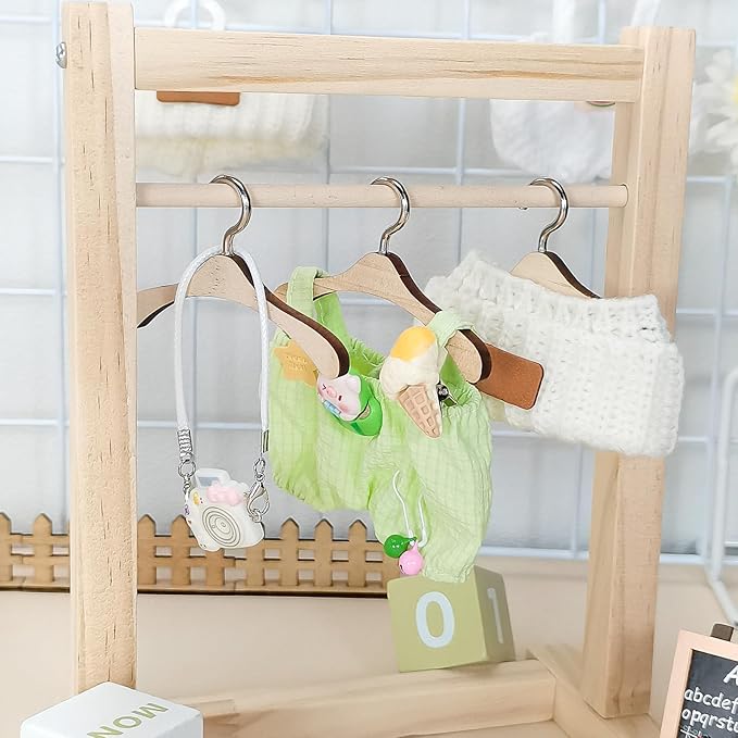 Doll Clothes for 17cm Dolls, Soft Knit Hat, Cozy Overalls, Camera, Bottle & Cute Accessories (No Doll) (Green)