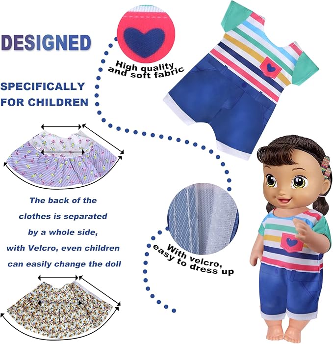 Alive Doll Clothes & Accessories - Baby Doll Dresses, 6 Sets for 12-13" in Inch Girl Dolls