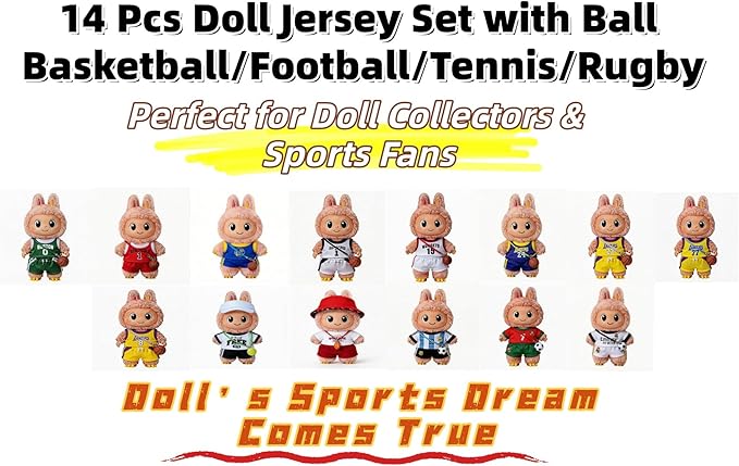 Sports-Themed Basketball Football 3-Piece Sets/Clothes for LABUBU 17cm Doll/17cm Dolls Clothing Accessories(No Dolls )/ (NO.0 - Green)