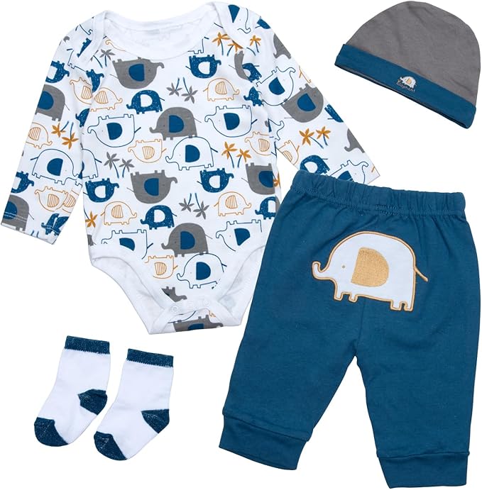 4 Pieces Reborn Baby Doll Clothes Set for 17-22 Inch Baby Boy Dolls Blue Elephant Newborn Dolls Clothes Accessories