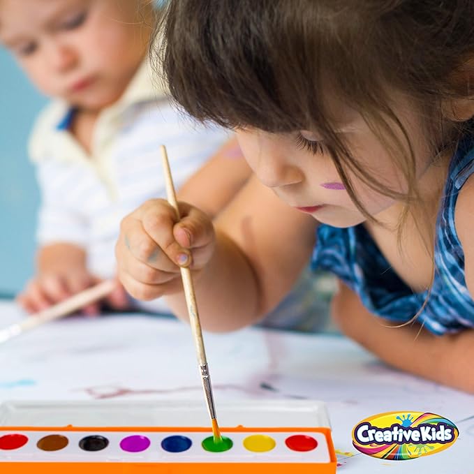 Creative Kids Bulk Washable Watercolor Paint Set - 40 Pack w/ 8 Assorted Water Color Paints & Wooden Brush - Classroom Art Supplies