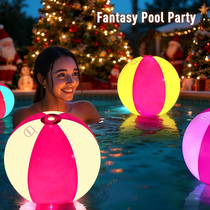 MIAOKE Funny and Playful Pool Toys 16 Inch 5 Pack- LED Beach Ball,Suitable for Pool Games Night Summer Pool Party,Outdoor Everybody Family Games