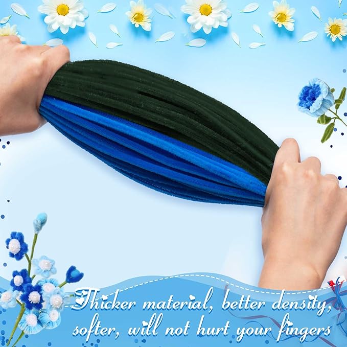 Peryiter 500 Pieces Pipe Cleaners Chenille Stems for Flowers Craft Supplies Bulk Fluffy Fuzzy Sticks for DIY Art Projects Creative Gift Wrapping Party Decorations(Blue Flower Color,12 Inch)
