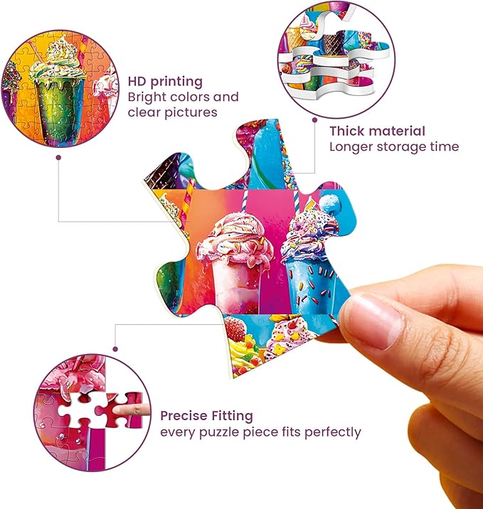 500 Piece Puzzles for Adults,Colorful Ice Cream Food Jigsaw Puzzle for Adults Seniors,Recycled Cardboard Summer Puzzle 500 Piece,Challenging Family Game Great Gift for Family Friends,20.5 x 15 in