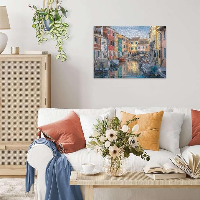 Ravensburger - Burano, Italy - 1000 Piece Jigsaw Puzzle - Stunning, Vivid Imagery of Gondolas & Canal-Side Homes - Colorful Water Scene - Ideal Gift - Frameable Art - Puzzles for Adults
