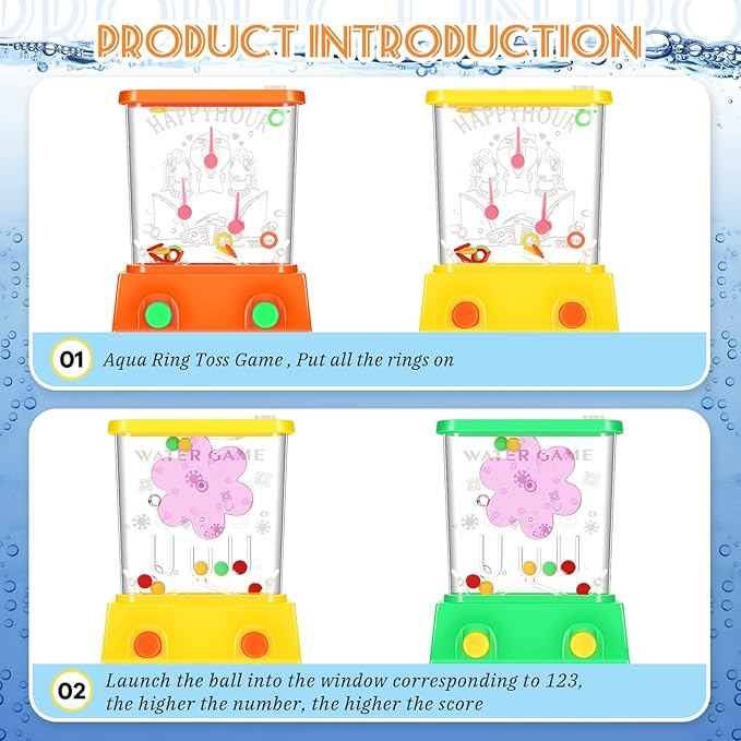 Gejoy 4 Pieces Water Games Handheld Easter Basket Stuffers for Kids Water Ring Toss Handheld Game Mini Retro Pastime Car Toys Fidget Autism Toys for Easter Children Boys Girls Birthday(Cute Style)