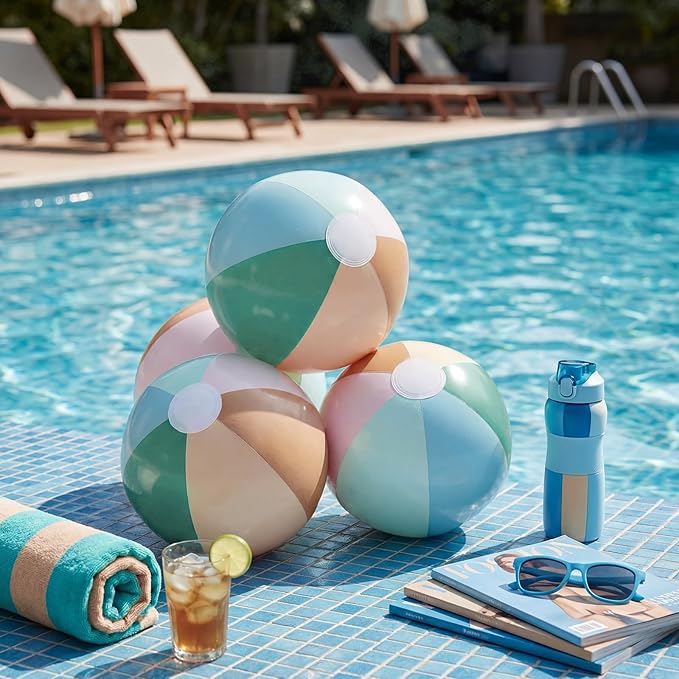 4 Pcs 16 Inch Inflatable Beach Balls Bulk Large Pastel Inflatable Decorated Ball Party Ornaments for Summer Swimming Pool Party Birthday Favors
