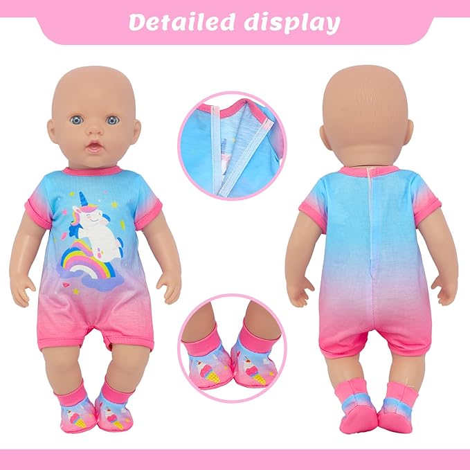 ECORELF 4 Set Baby Doll Clothes for 13-16 Inch Dolls, 6 Pcs 14 Inch Doll Clothes Accessories Dress Outfits Include Skirts, Top, Pants, Jumpsuit