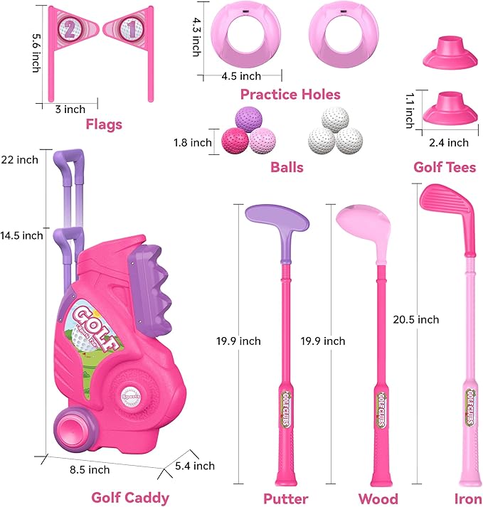 Liberry Toddler Golf Set for 1 2 3 4 Years Old, Upgraded Kids Golf Cart with Unique Shoulder Strap Design, Indoor and Outdoor Golf Toys for Boys Girls (Pink)