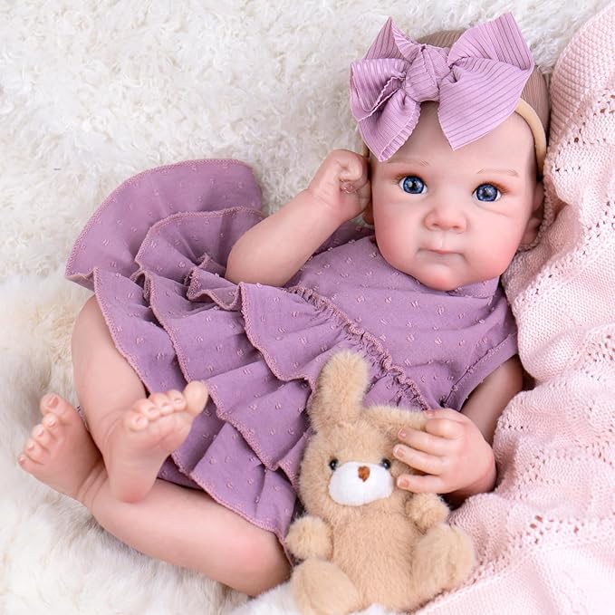 Aori Lifelike Reborn Baby Dolls - 20'' Realistic Newborn Girl Weighted Real Baby Doll with Purple Outfit Set - Soft Cloth Body for Cuddling, Gift for Kids 3+