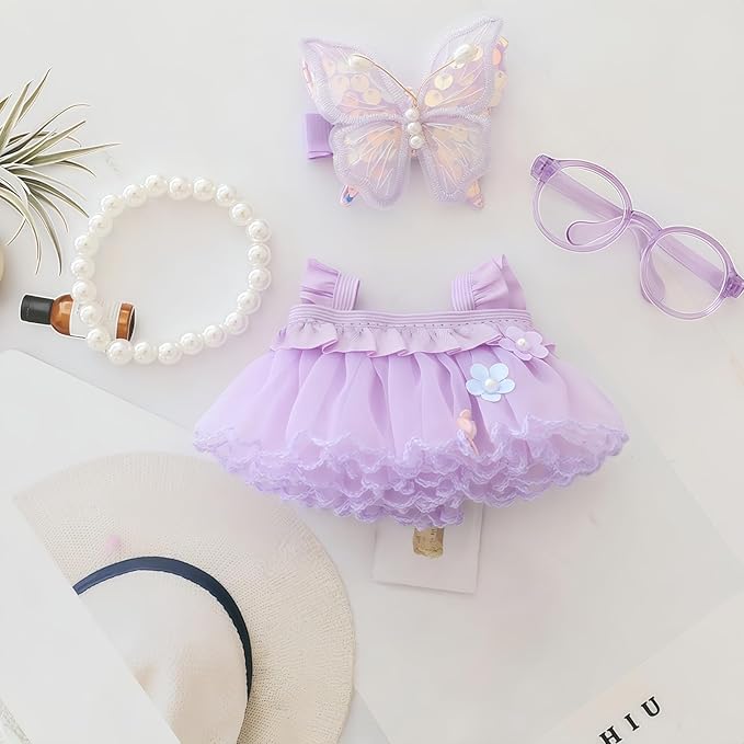 Clothes for Lu bubu Dolls(No Doll) Accessories, Outfit Set 4 Pieces Gauze Dress for 17cm Doll , Romantic Skirt Doll Clothing Set Replacement Purple