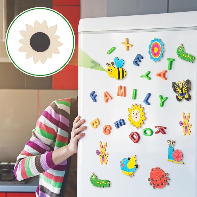 Blueweenly 36 Pcs DIY Wooden Magnets Craft Kits for Kids Wooden Art Craft Supplies Painting Kit for Kids Activities Party Favors for Boys Girls Easter Basket Stuffers Birthday Party Gifts Toys