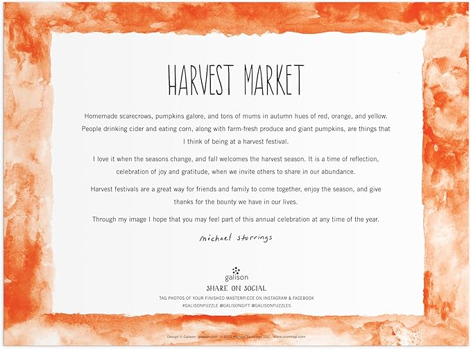 Galison Harvest Market – 1000 Piece Michael Storrings Jigsaw Puzzle Featuring Beautiful Artwork of A Harvest Market in The Fall