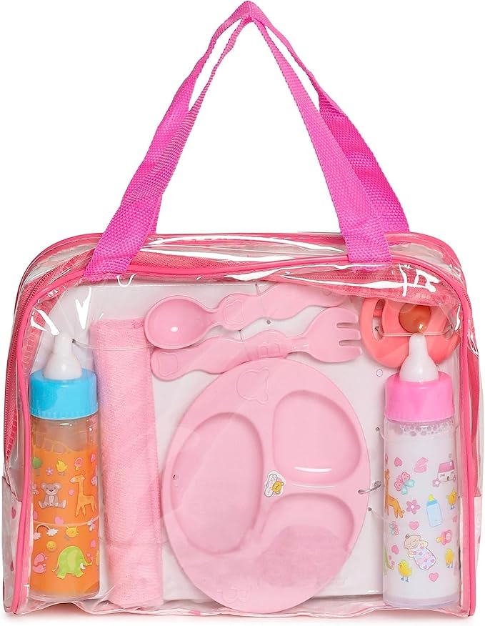 My Sweet Baby 13-Piece Doll Feeding & Diaper Bag Set – Disappearing Milk Bottles, Bibs, Pacifiers, Diapers & Accessories Set – Pretend Play Baby Doll Care Kit for Girls – Fits 12–18″ Dolls