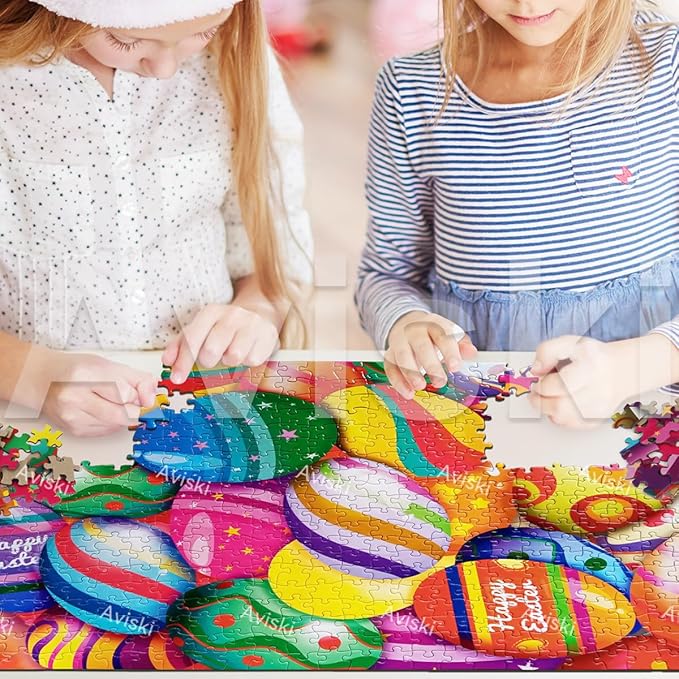 Easter Jigsaw Puzzles with 1:1 Reference Poster, Holiday Puzzles for Adults and Kids - 500 Pieces Puzzles, Egg Educational Games Gift for Elders Children Family and Friends