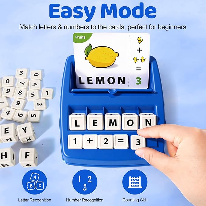 2 in 1 Kids Educational Toys, Spelling & Math Learning Game with Flash Cards Letter Cubes Number Blocks Matching Tray, Montessori Preschool Learning Toys for Toddlers Ages 3-8 Boys Girls