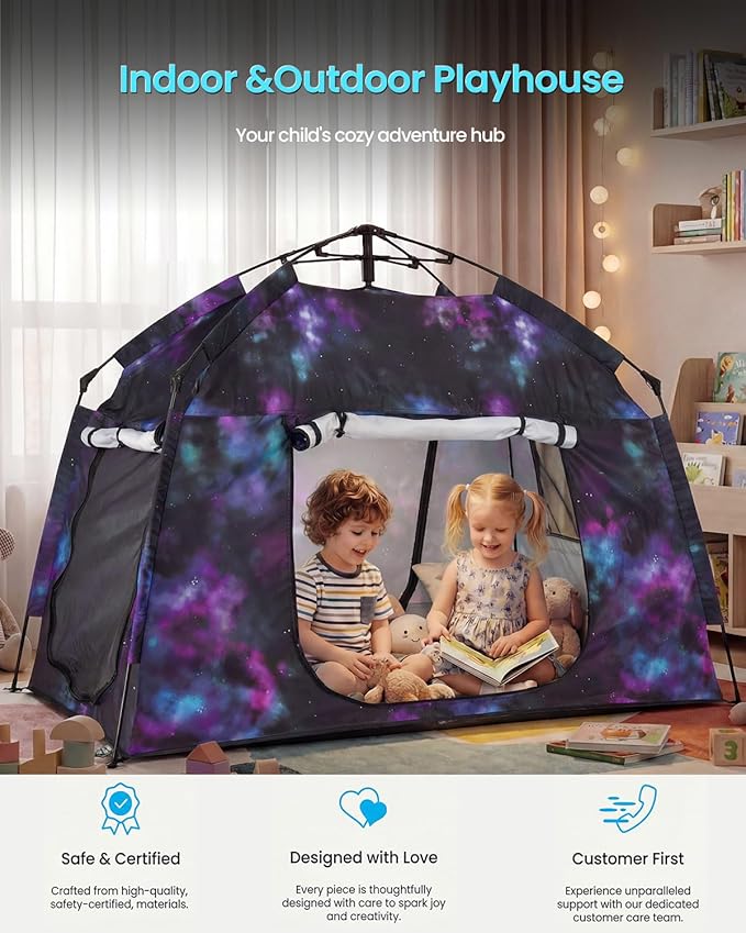 Kids Play Tent-Portable Playhouse Children House -Easy Set up Indoor Outdoor with Carry Bag for Kids-Light Strip Design for Night use -Space for Children and Parents-Birthday (Galaxy)