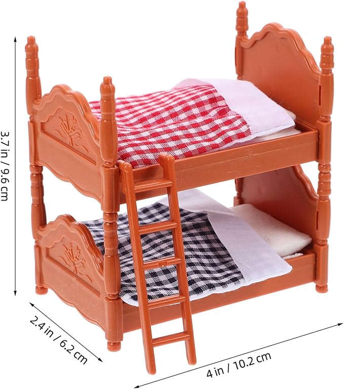 2Pcs Dollhouse Bunk Bed, 4in Mini Bunkbed Furniture, Dollhouse Bed with Ladder, PVC Miniature Doll House Decorative Accessories for Mini Landscape DIY Kit