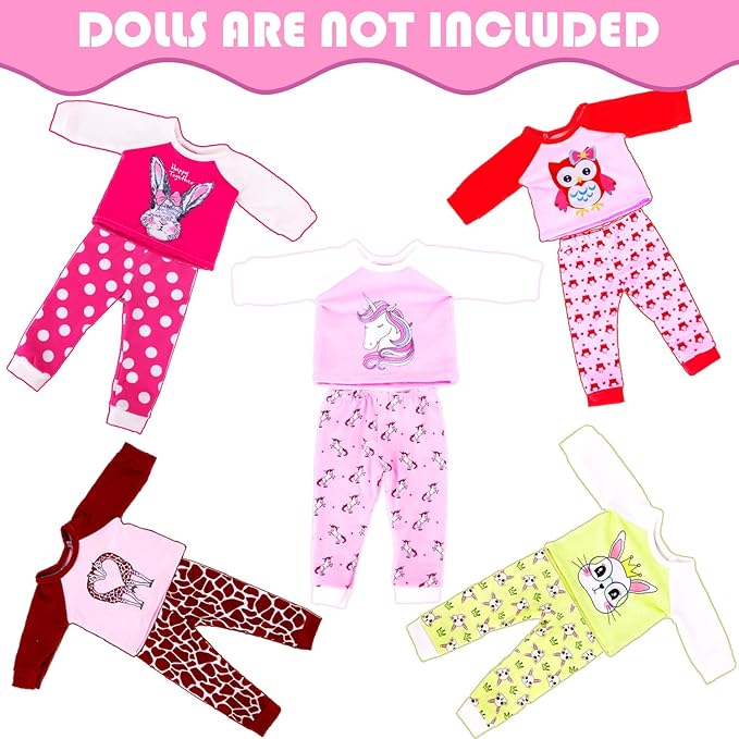 ZITA ELEMENT 5 Sets Baby Doll Clothes Outfits Casual Wear for 14-18 Inch Doll, Doll Clothes for Alive Doll 10 Pcs Baby Doll Accessories for Baby Doll Reborn, 18 Inch Girl Doll (No Doll)